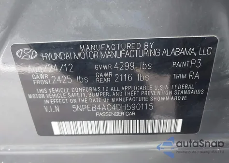 2013 Hyundai Sonata Gls from USA, damaged, VIN 5NPEB4AC4DH590115